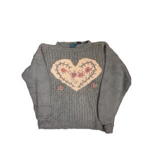 Vintage Y2K Chunky Knit Floral Sweater Womens M Light Blue Grandma Core Cotton